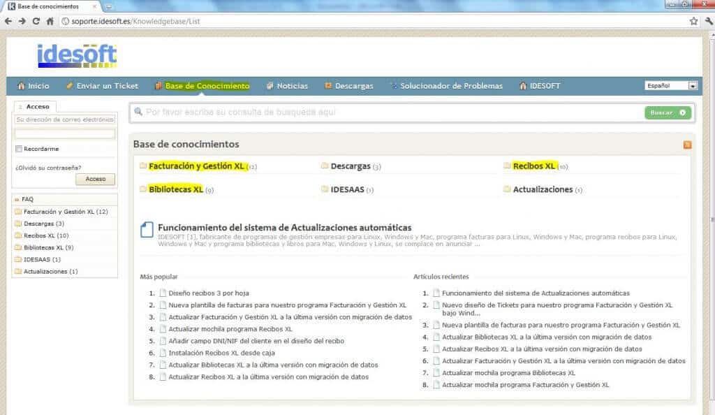 Base de conocimientos o FAQ de IDESOFT