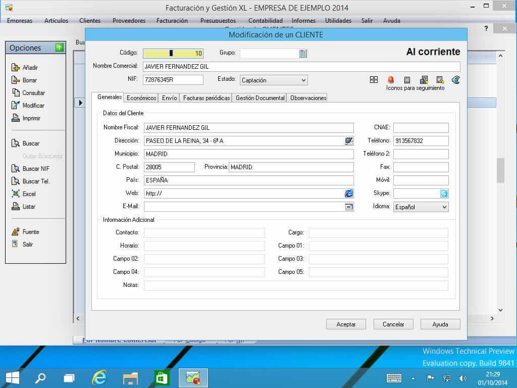 Compatibilidad del programa de facturación y gestión xl bajo windows 10